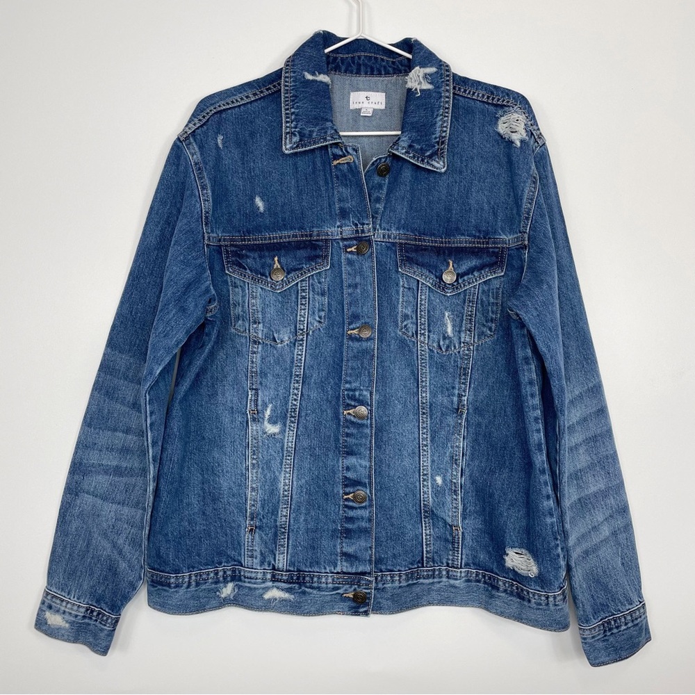 True Craft Distressed Denim Jean Trucker Jacket - Picture 1 of 8
